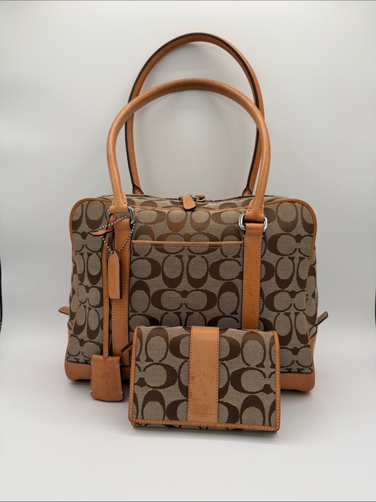 Coach Handbags - Coach Set Brown and Tan Signature Canvas Shoulder Dome Bag with Wallet 2000